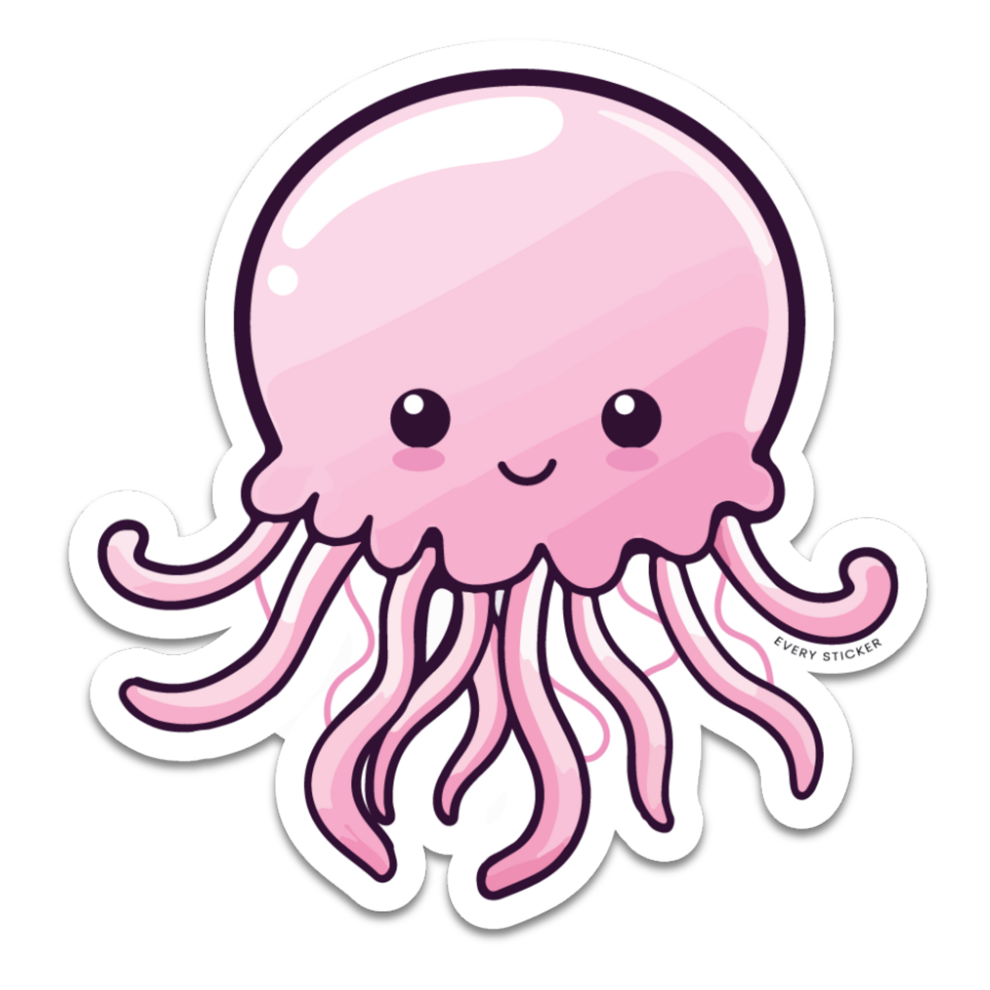 Pink jellyfish sticker, adorable expression, adorable jelly fish sticker, cute smile and rosy cheeks